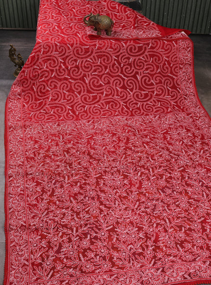Red Organza Chikankari Embroidery