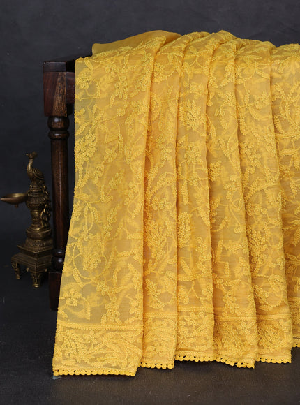 Yellow Organza Chikankari Embroidery
