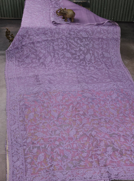 Lavendar Organza Chikankari Embroidery
