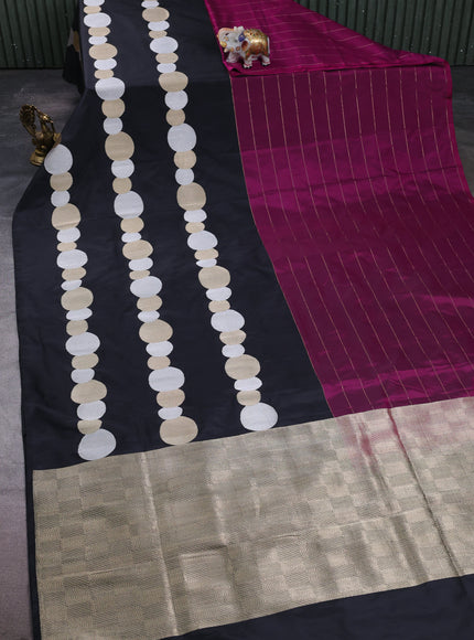 Black - Dark Magenta Banarasi Silk Saree