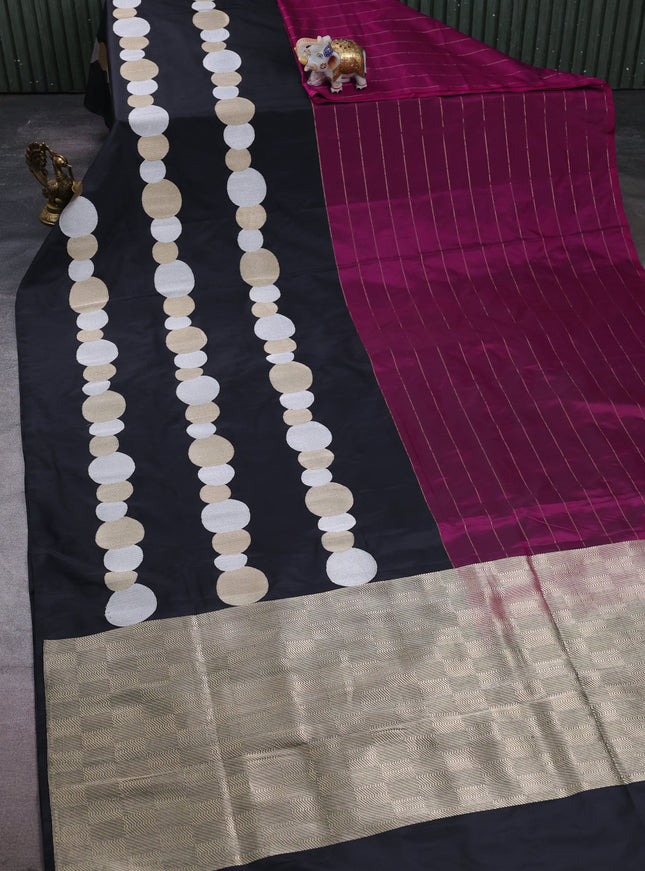 Black - Dark Magenta Banarasi Silk Saree