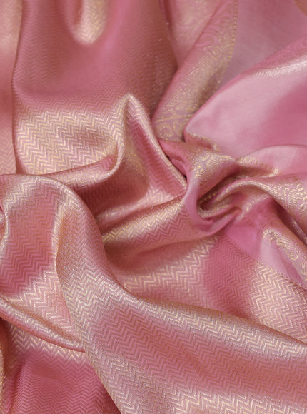 Lotus Pink - Off White Pure Kanchipuram Tissue Silk Saree With Printed Border