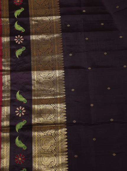Cream - Jamun Pure Kanchipuram Silk Saree With Embroidery Border