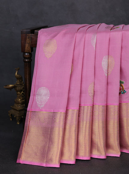 Pink Pure Kanchipuram Kota Silk Saree