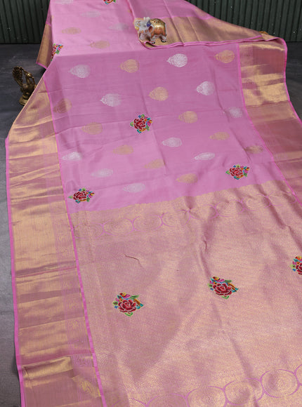 Pink Pure Kanchipuram Kota Silk Saree