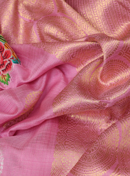 Pink Pure Kanchipuram Kota Silk Saree