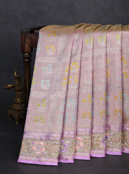 Lavender Pure Kanchipuram Tissue Silk Saree With Embroidery Border