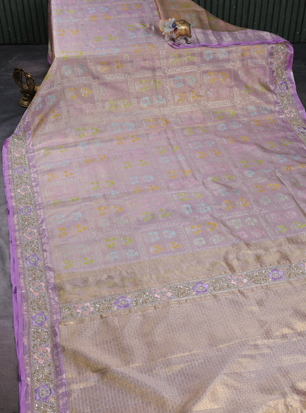 Lavender Pure Kanchipuram Tissue Silk Saree With Embroidery Border
