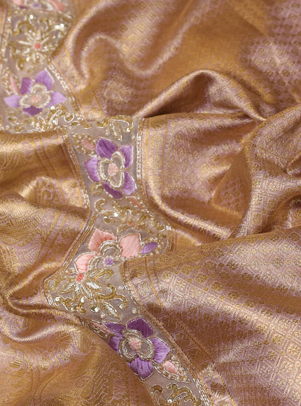 Lavender Pure Kanchipuram Tissue Silk Saree With Embroidery Border