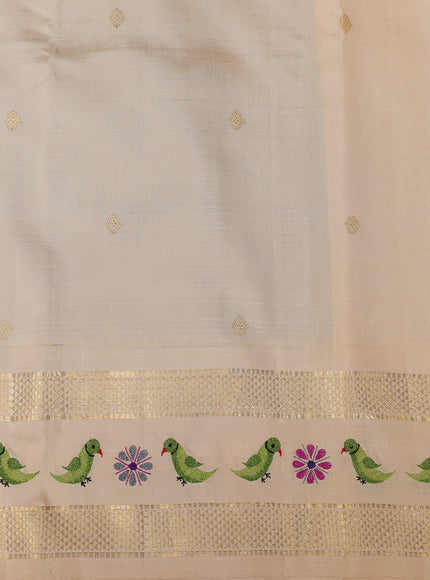 Royal Blue - Cream Pure Kanchipuram Silk Saree With Embroidery Border