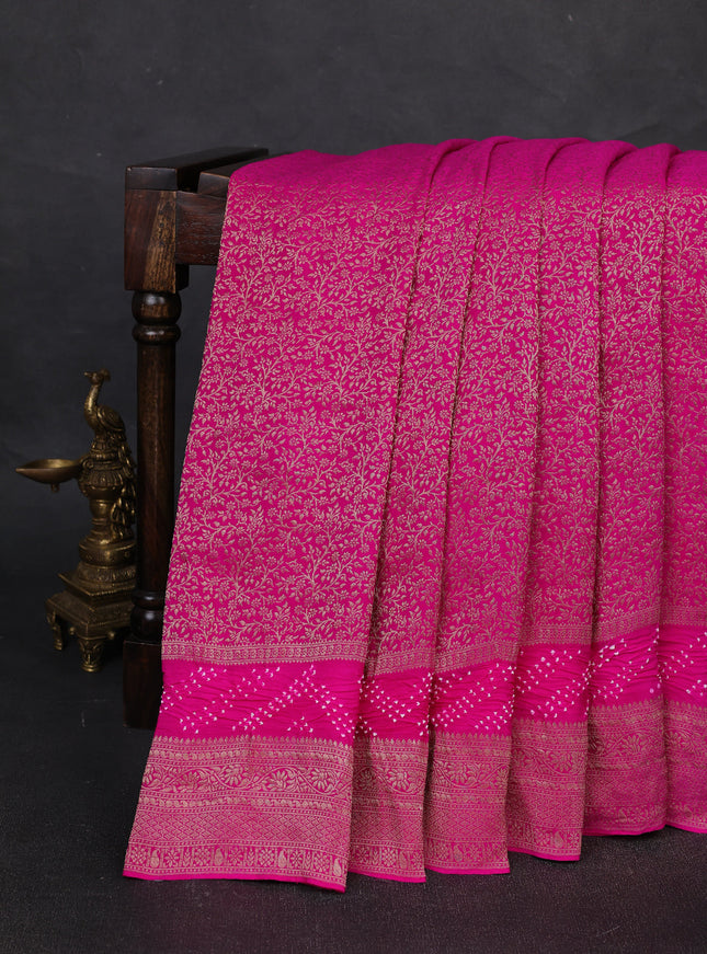 Rani Pink Banarasi Crepe Saree
