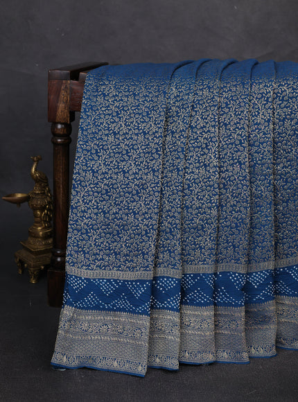 Peacock Blue Banarasi Crepe Saree