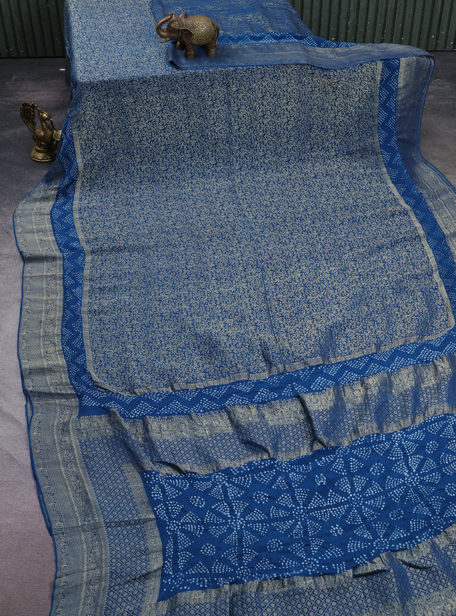 Peacock Blue Banarasi Crepe Saree