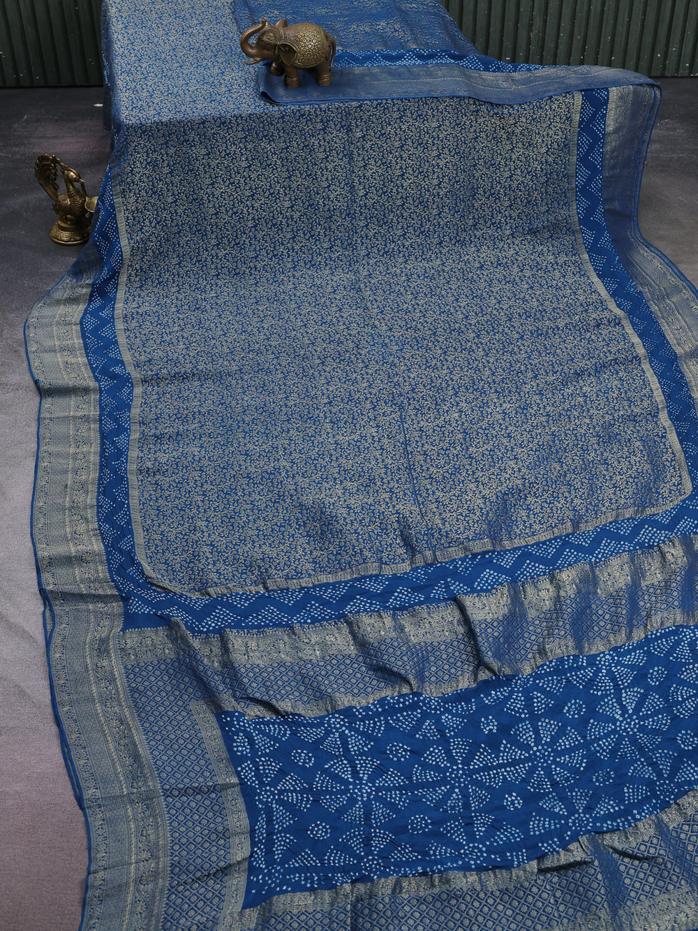 Peacock Blue Banarasi Crepe Saree
