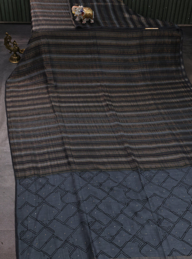 Grey Chanderi Embroidery Saree