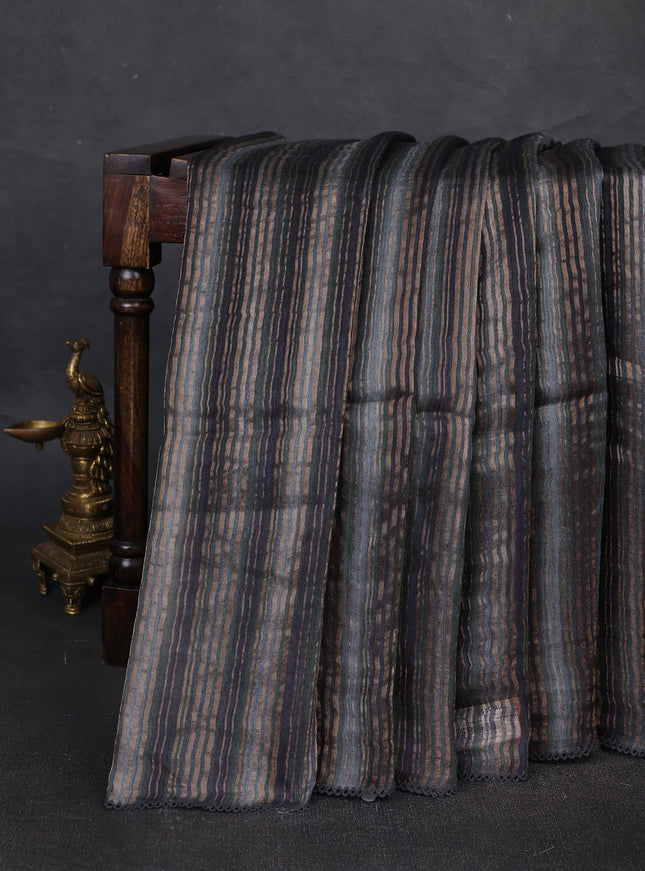 Black Chanderi Tussar Embroidery Saree