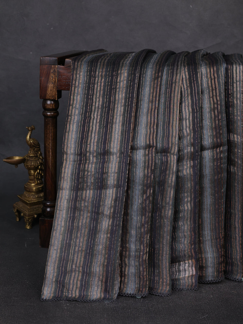 Black Chanderi Tussar Embroidery Saree