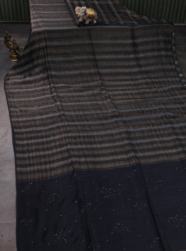 Black Chanderi Tussar Embroidery Saree