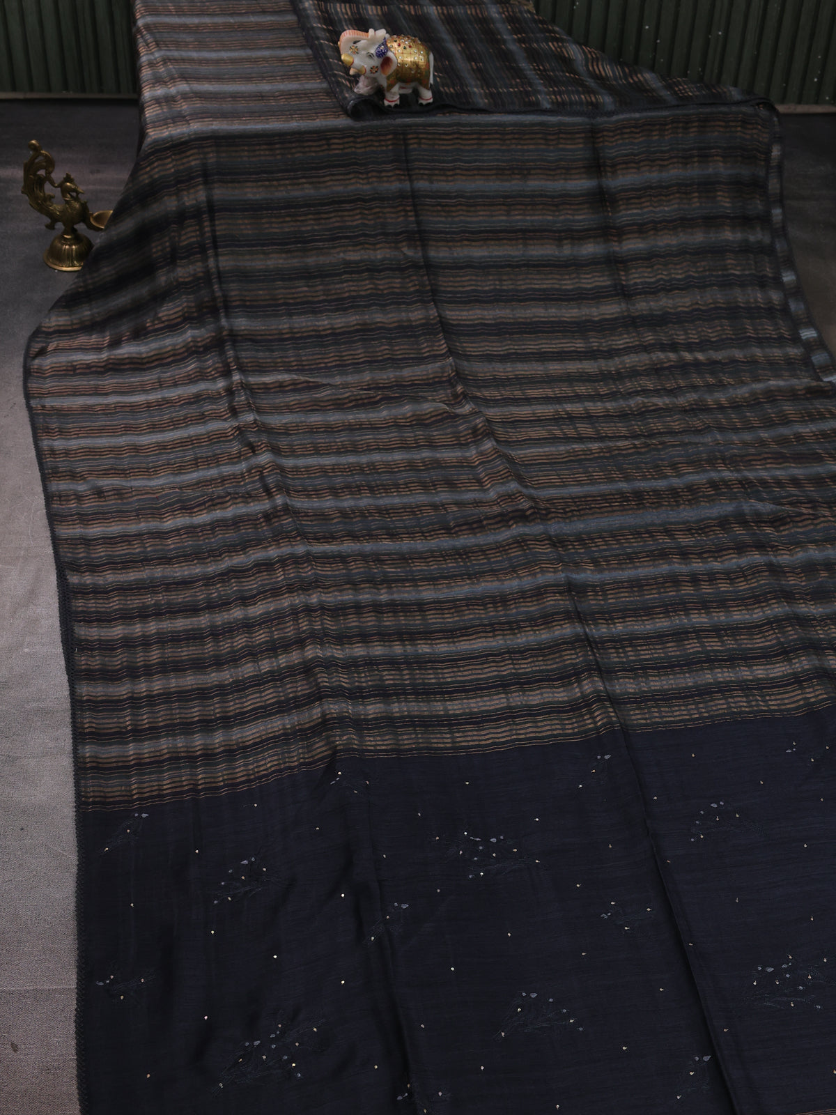 Black Chanderi Tussar Embroidery Saree