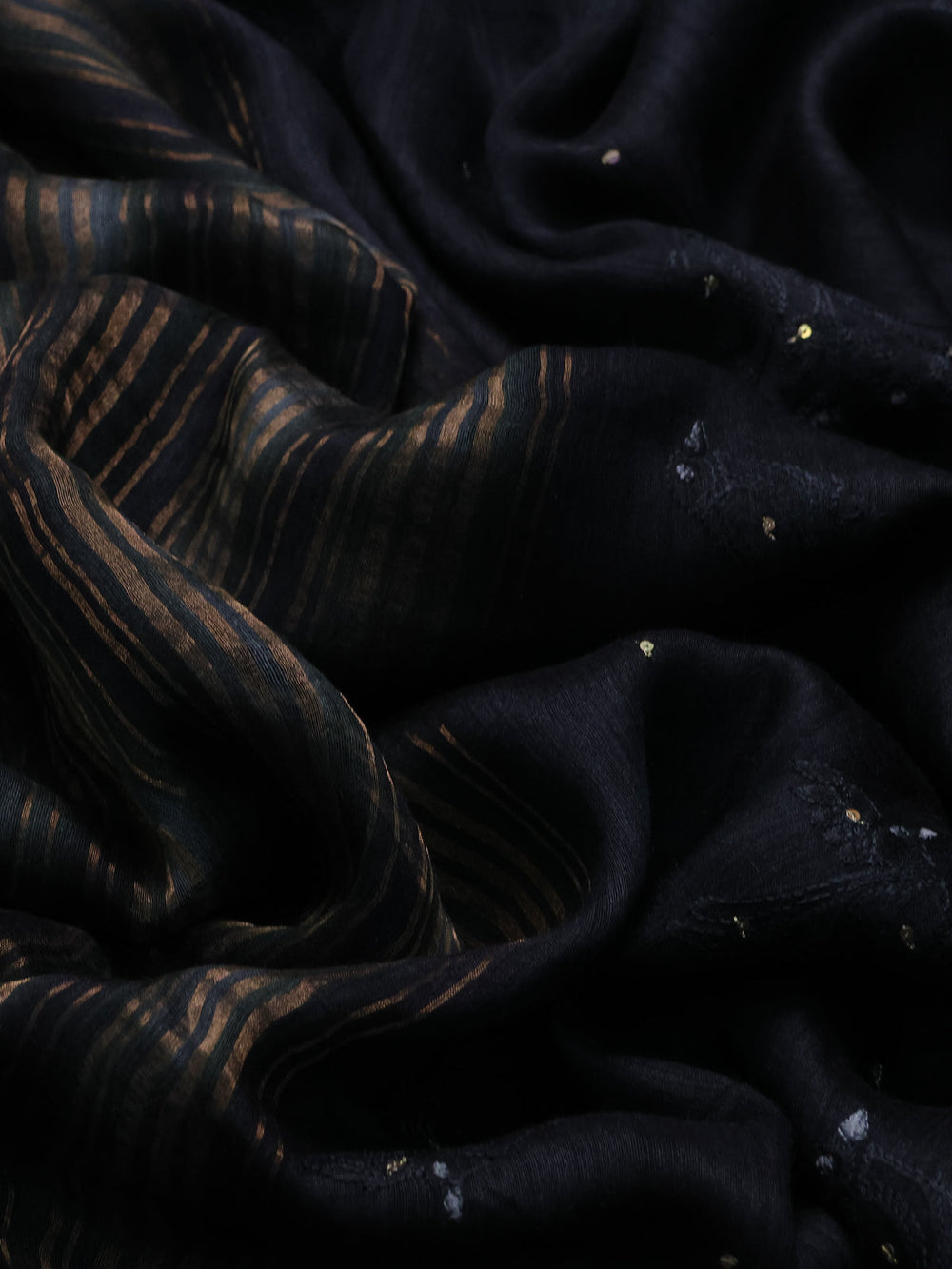 Black Chanderi Tussar Embroidery Saree