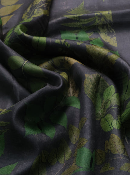 Grey Printed Tussar Silk Embroidery Saree
