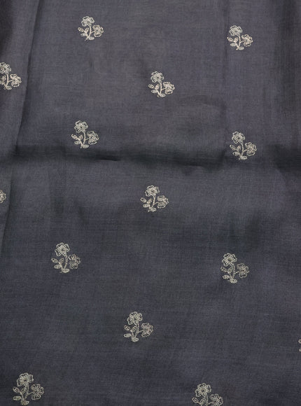 Grey Printed Tussar Silk Embroidery Saree