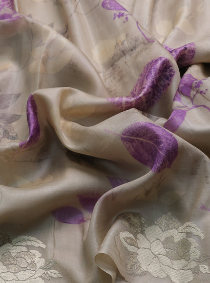 Beige Printed Tussar Silk Embroidery Saree