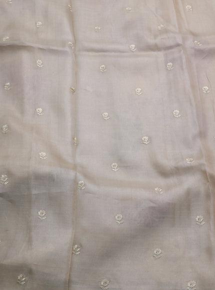Beige Printed Tussar Silk Embroidery Saree