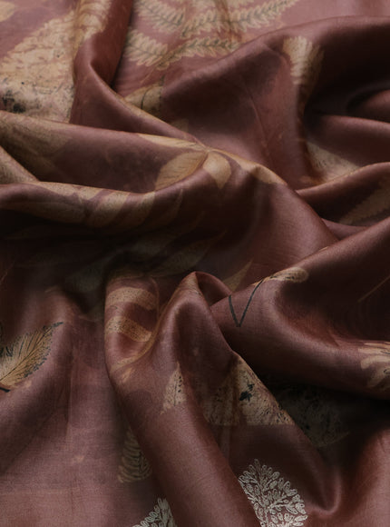 Pastel Brown Printed Tussar Silk Embroidery Saree