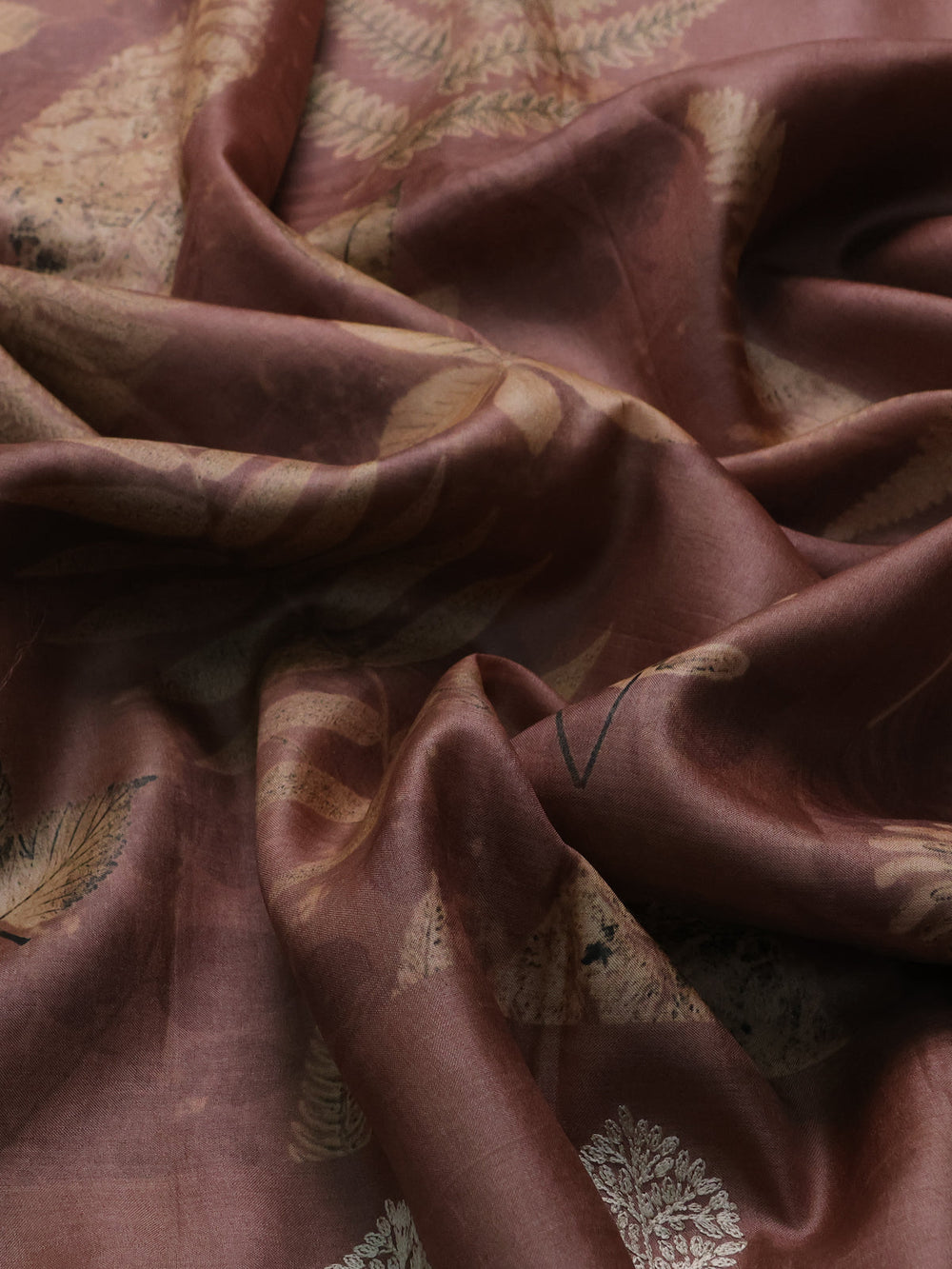 Pastel Brown Printed Tussar Silk Embroidery Saree