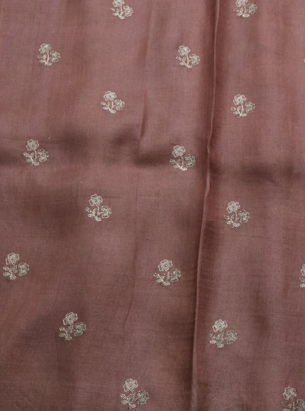 Pastel Brown Printed Tussar Silk Embroidery Saree