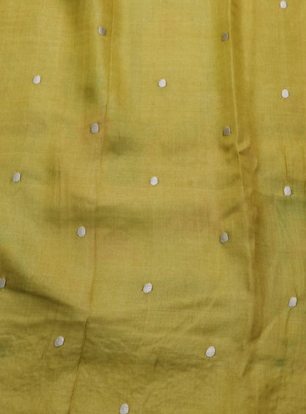 Lime Yellow Printed Tussar Silk Embroidery Saree