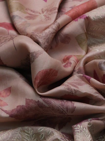 Light Peach Printed Tussar Silk Embroidery Saree