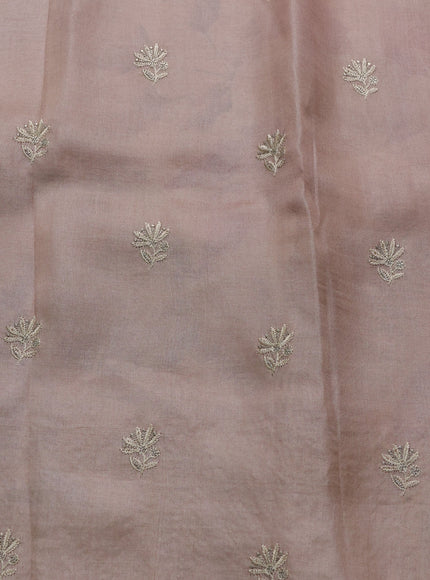 Light Peach Printed Tussar Silk Embroidery Saree