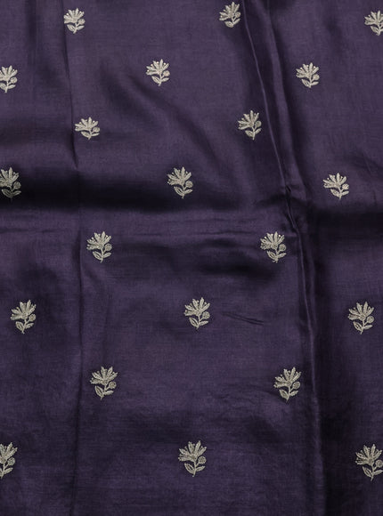 Deep Violet Printed Tussar Silk Embroidery Saree