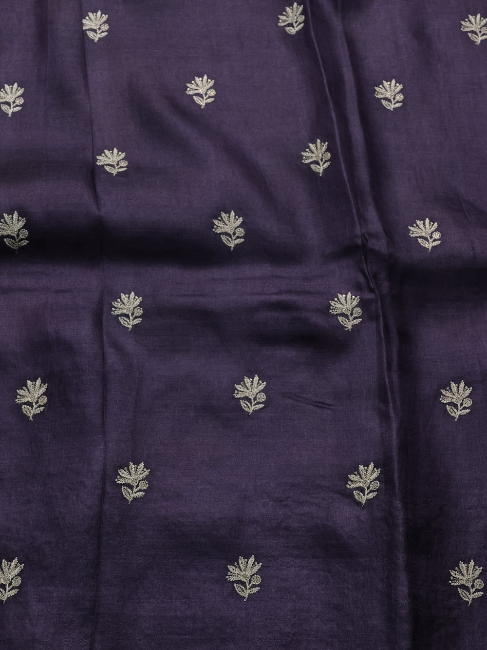 Deep Violet Printed Tussar Silk Embroidery Saree