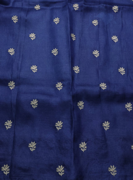 Blue Printed Tussar Silk Embroidery Saree