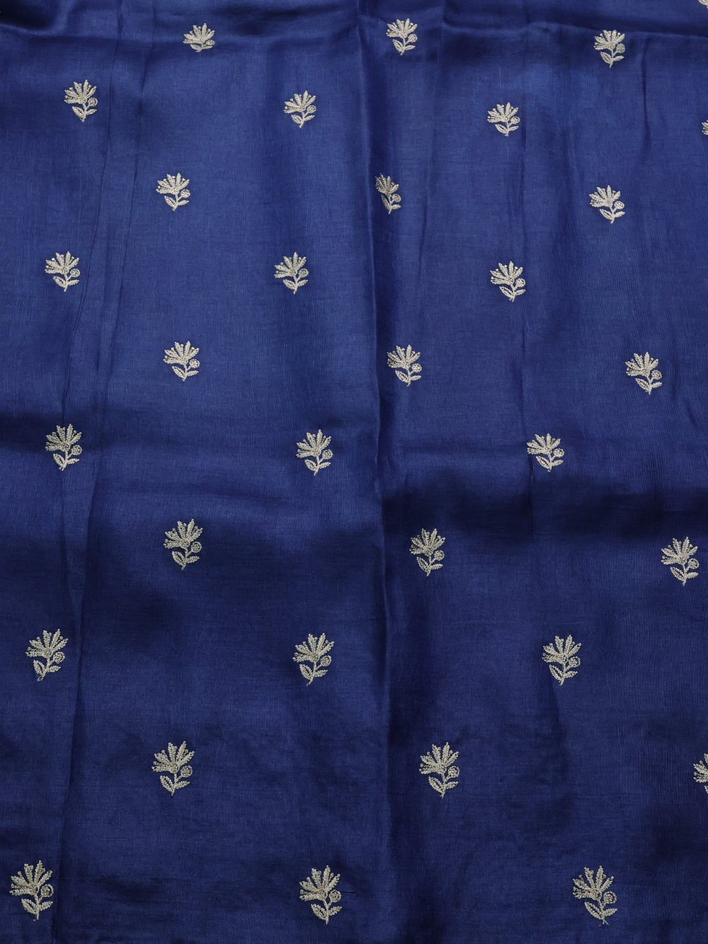 Blue Printed Tussar Silk Embroidery Saree