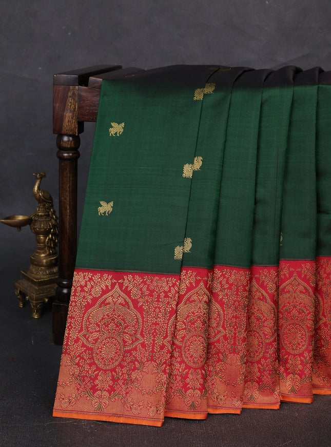 Bottle Green - Maroon Pure Kanchipuram Silk Saree