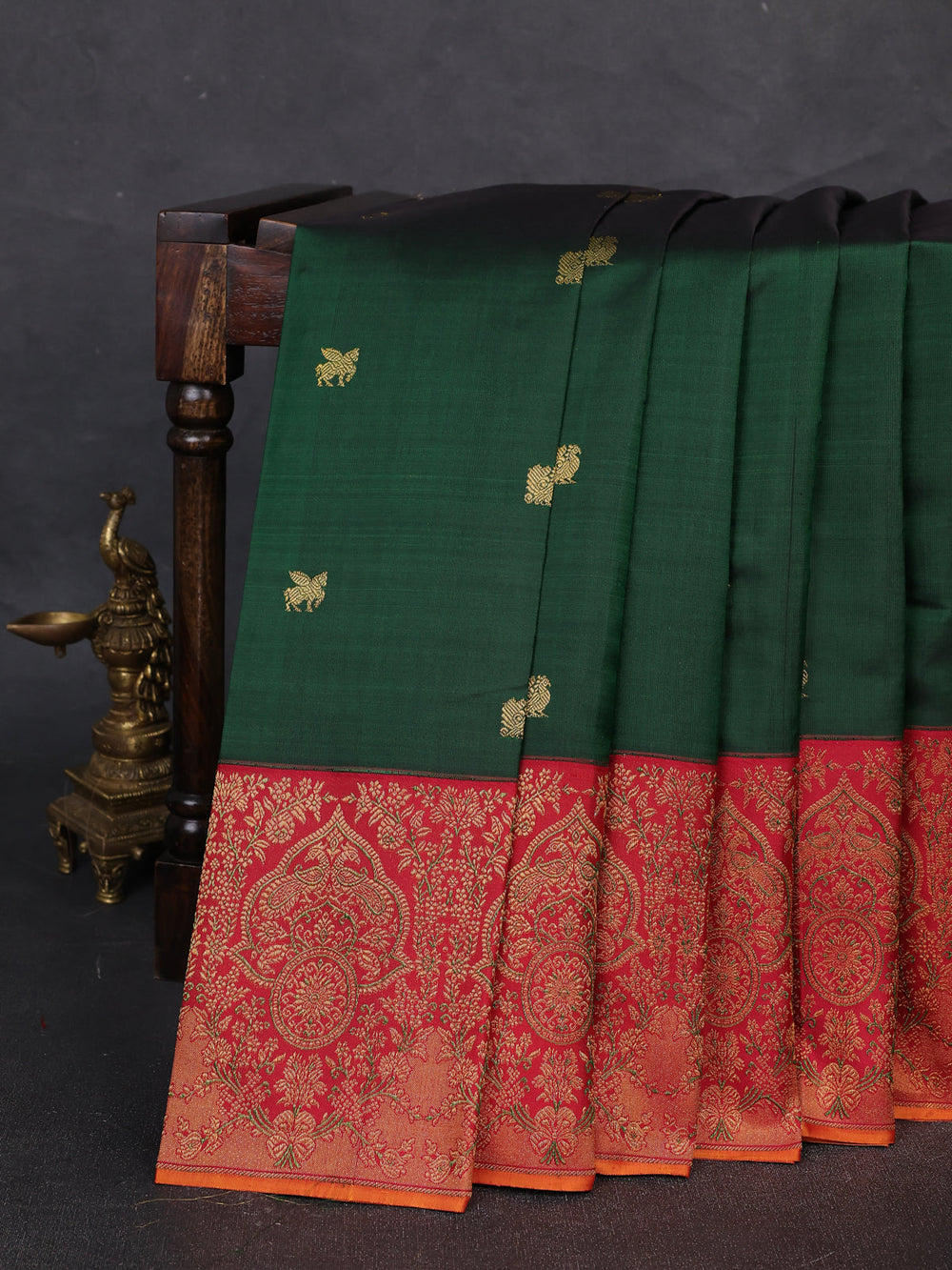 Bottle Green - Maroon Pure Kanchipuram Silk Saree
