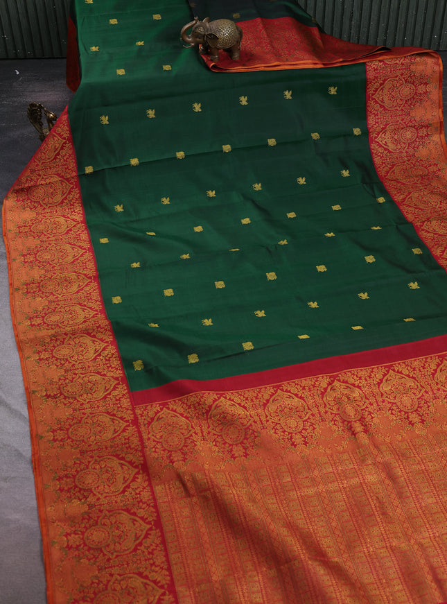 Bottle Green - Maroon Pure Kanchipuram Silk Saree