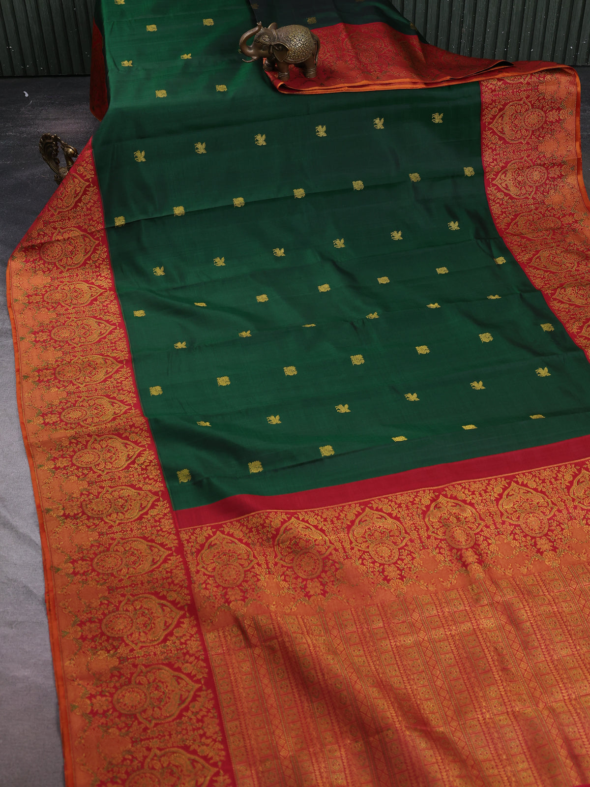 Bottle Green - Maroon Pure Kanchipuram Silk Saree