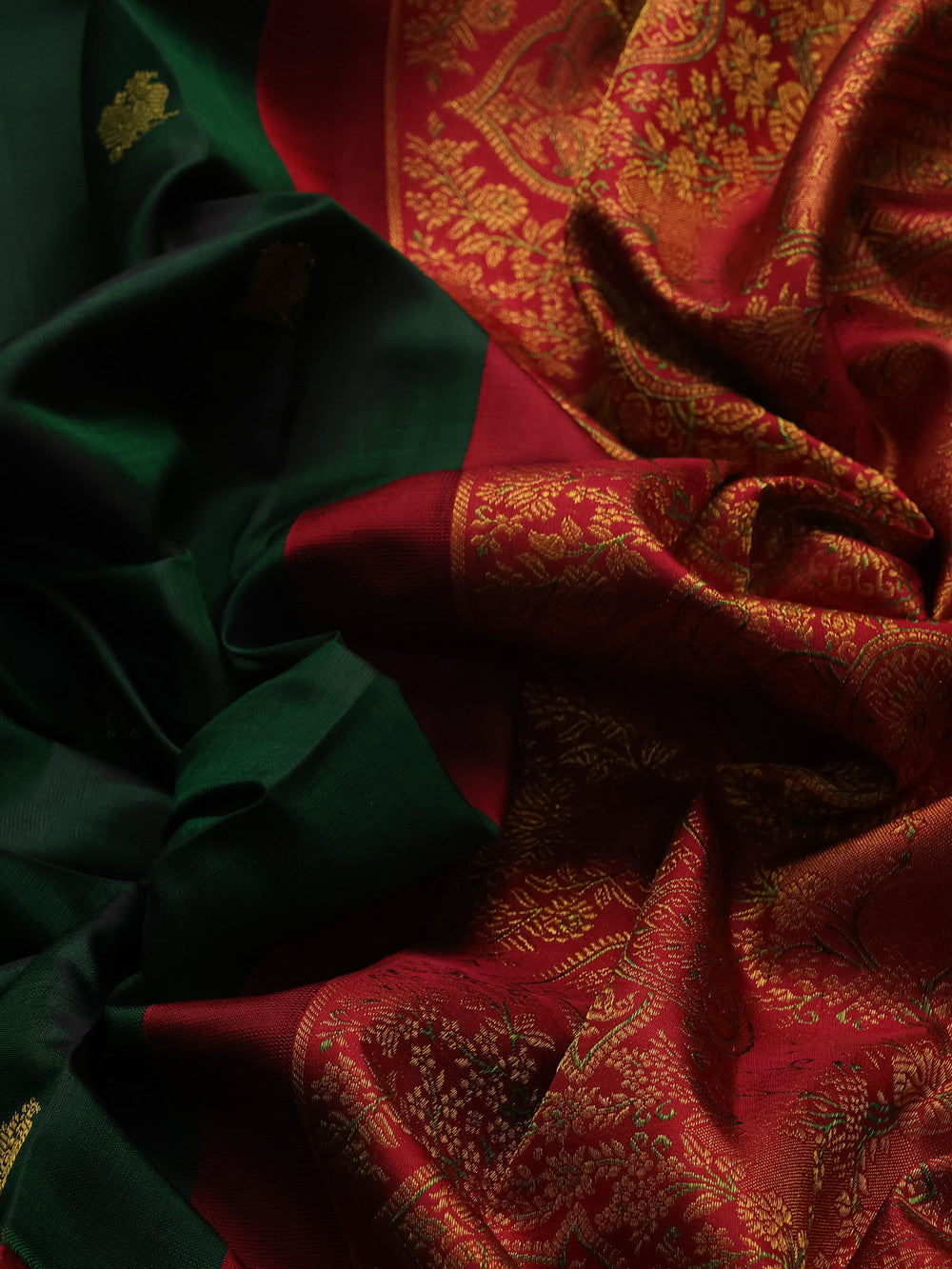 Bottle Green - Maroon Pure Kanchipuram Silk Saree