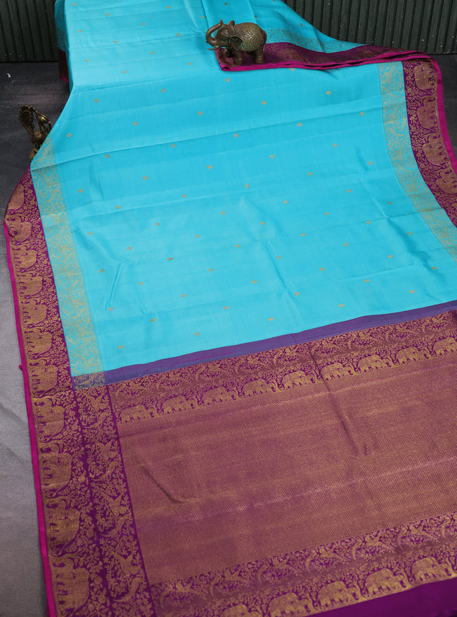 Turquoise Blue - Purple Pure Kanchipuram Silk Saree