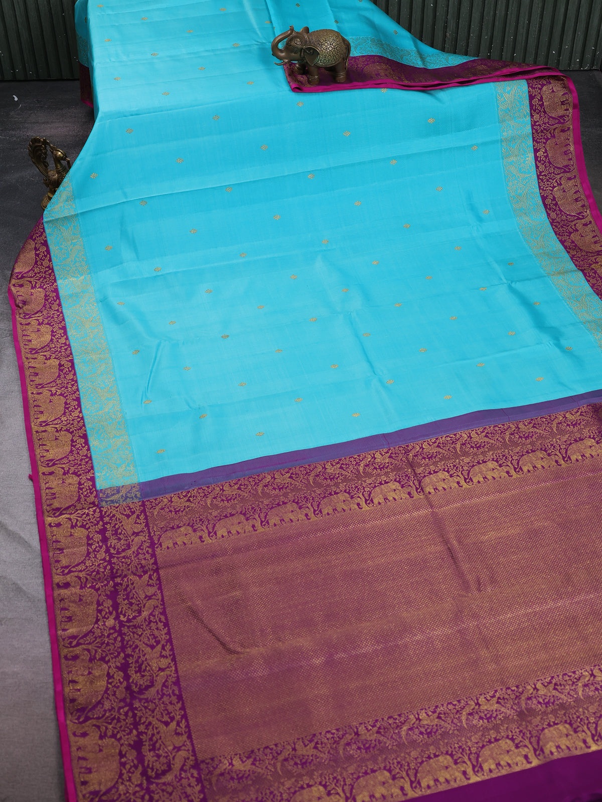 Turquoise Blue - Purple Pure Kanchipuram Silk Saree