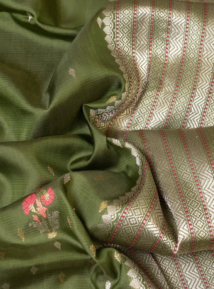 Sap Green - Bottle Green Banarasi Kora Silk Saree