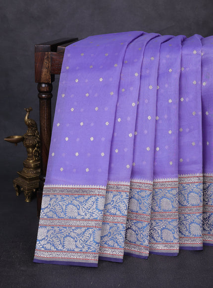 Lavender - Blue Banarasi Kora Silk Saree