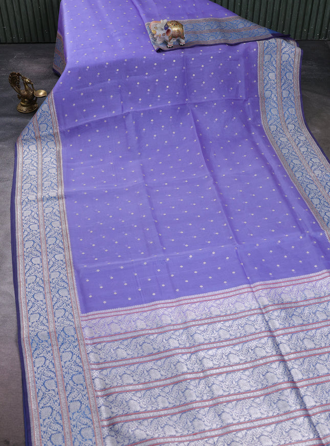 Lavender - Blue Banarasi Kora Silk Saree
