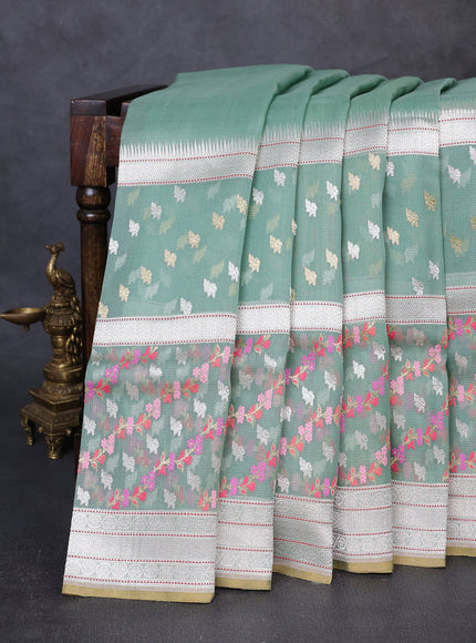 Sage Green Banarasi Kora Silk Saree