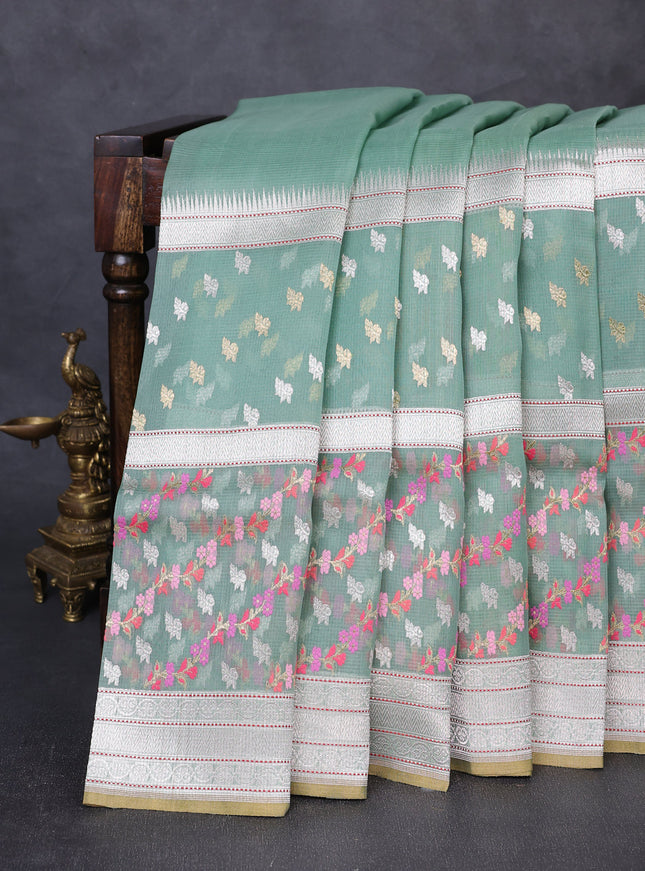 Sage Green Banarasi Kora Silk Saree